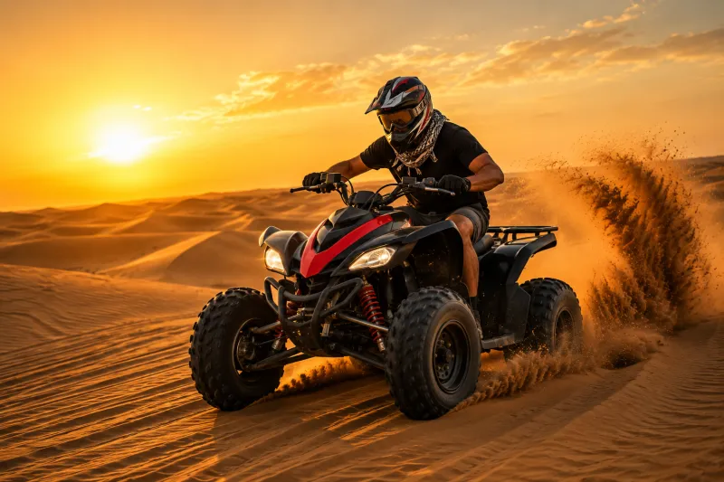 Quad biking adventure across the desert dunes